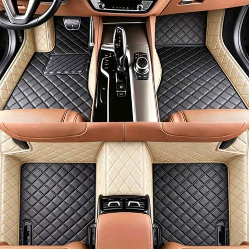 Custom Personalized Floor Mats for Cars, Luxury Full Coverage All Weather Car Mats, Anti-Slip Car Mat Set, Customize Floor Mat for 99% of Sedan, Trucks SUV (Beige Black) - color: Beige Black