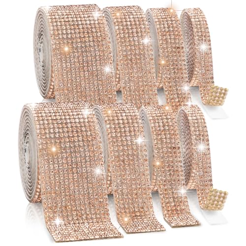 Rhinestone Ribbon Self Adhesive, 8-Yard Bedazzling Strips, 8-Rolls Rhinestone Strips for DIY Craft, Rhinestones for Crafting, Home Decor and Special Events,4/6/8/14 Rows Champagne Crystal - color: 2 x 4/6/8/14 Rows Champagne Crystal