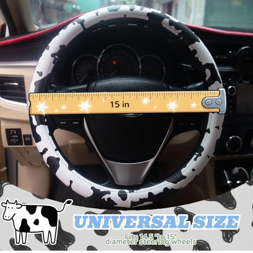 Universal Steering Wheel Cover Women 14.5-15 inch car Accessories Cow Print Western Leather Anime Black and White Cute Wheel Cover Anti-Slip Car Protecter for Men - color: Cow Print