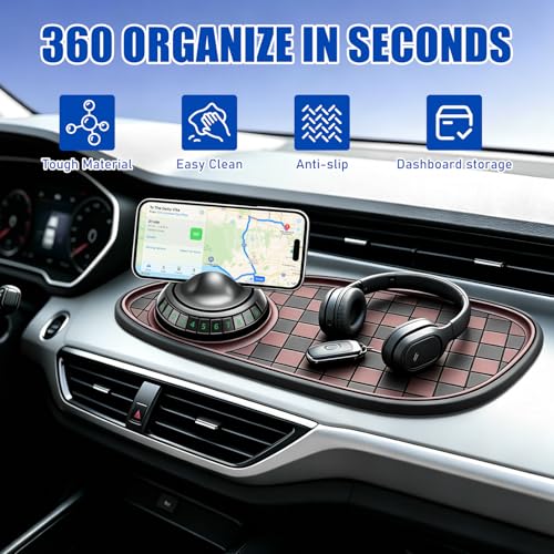 Multifunctional Car Anti-Slip Mat, 360° Rotatable Car Anti Slip Mat Phone Holder, Universal Dashboard Pad with Temporary Parking Number, Dashboard Accessories for Sunglass Chapstick (Black Brown) - color: Black-Brown