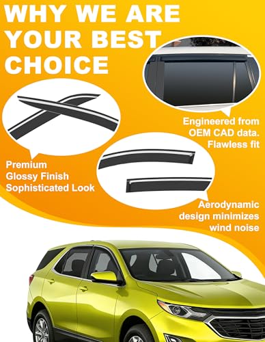 Low-Profile Window Rain Guard for Chevy (Chevrolet) Equinox 2018-2024 Rain Guards Side Window Visors Extra-Thick Vent Visor Window Deflectors Tape-on Vent Shades Car Accessories 4-pcs - size: Fit for 2018-2024 Chevy Equinox