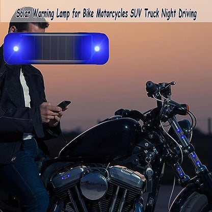 2Pack Solar Warning Lamp,WONFAST Waterproof Mini LED Solar Car Flashing Alarm Safety Lamp Bar Emergency Security Strobe Light for Bike Motorcycles SUV Truck Vehicle Night Driving (Blue) - color: Blue