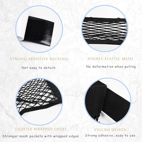 2PCS Universal Car Cargo Net with Adhesive Tape, 9.8×15.7in Trunk Storage Mesh Pocket Wall Mount Organizer Bag for Car RV SUV Boat Truck Camper Van Trailer (Black) - size: 15.7 x 9.8 inches