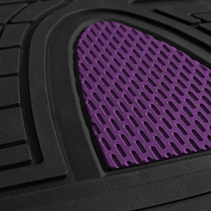 FH Group Premium Liners Tall Channel Trimmable All Weather Rubber Full Set Car Floor Mats (Purple) w. Trimmable All-Season Cargo Liner (Black) - Universal Fit for Cars Trucks and SUVs - color: Purple, style: With Cargo Mats
