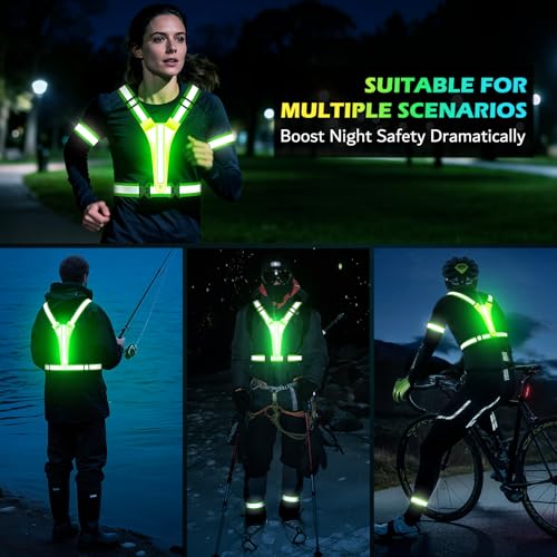 Led Light Up Running Vest Reflective Vest for runners night walking, Rechargeable Reflective Running Vest High Visibility - color: Green