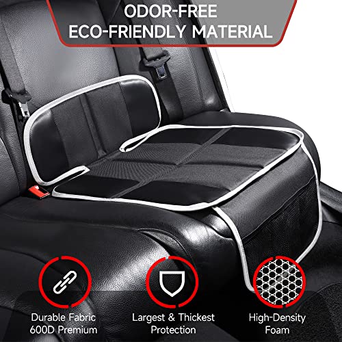 Car Seat Protector for Child Car Seat, Non-Slip Waterproof Car Seat Protector for Leather Seats with Thick Padding and Mesh Storage Pockets, Baby Seat Protectors Under Carseat