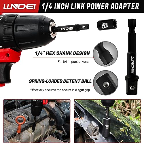 LLNDEI 1/4 inch Drive Impact Socket Set 83 Piece,Standard SAE(5/32-9/16 inch) Metric Size(4-15mm),72T Ratchet Wrench Handle,CR-V Mechanics Tool Set with Adapter,Screwdriver Bits for Automotive Repair - size: 83-Piece 1/4" Drive Impact Socket Set