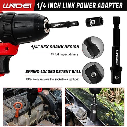 LLNDEI 1/4 inch Drive Impact Socket Set 83 Piece,Standard SAE(5/32-9/16 inch) Metric Size(4-15mm),72T Ratchet Wrench Handle,CR-V Mechanics Tool Set with Adapter,Screwdriver Bits for Automotive Repair - size: 83-Piece 1/4" Drive Impact Socket Set