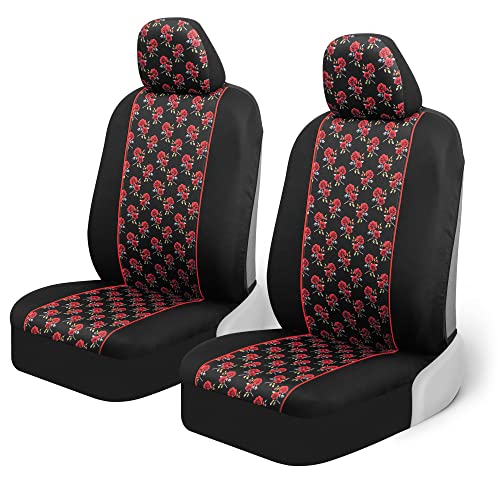 BDK Red Rose Car Seat Covers for Front Seats, 2 Pack – Flower Pattern Front Seat Cover Set with Matching Headrest, Sideless Design for Easy Installation, Fits Most Car Truck Van and SUV - color: Rose Pattern