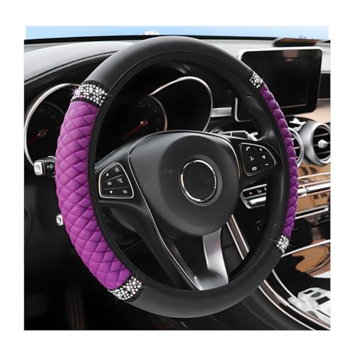 Osilly Bling Car Steering Wheel Cover, 15 Inch Rhinestones Soft Leather Elastic Steering Wheel Protector, Sparkly Crystal Diamond for Women Girls, Car Interior Accessories for Most Cars (Purple) - color: Purple