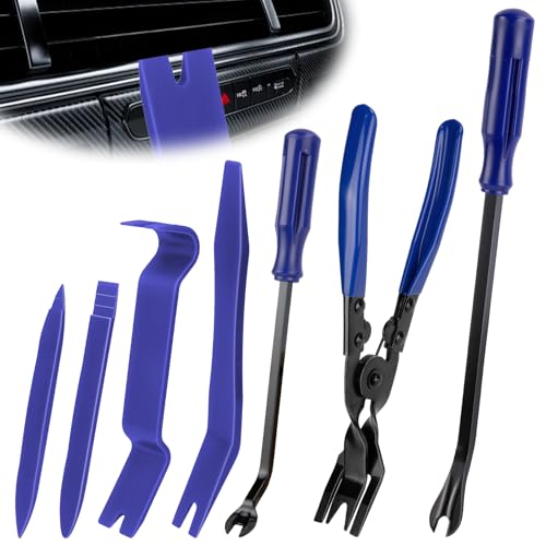 BFXM 7PCS Auto Trim Removal Tool kit, Car Clip Pry Tools Kit No Scratch Plastic, Fasteners Remover Tool Kit, Automotive Interior Fastener Puller Remover Body Repair Set for Car (Blue) - color: Blue * 7PCS