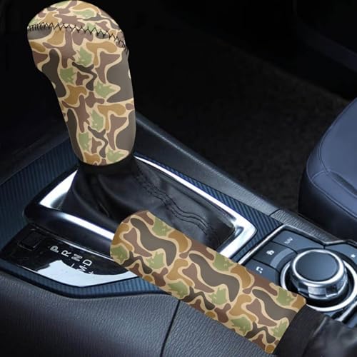 Handbrake and Gear Shift Knob Cover 2 Piece Automobile Hand Brake Cover Car Interior Accessories - color: Green Duck Camo