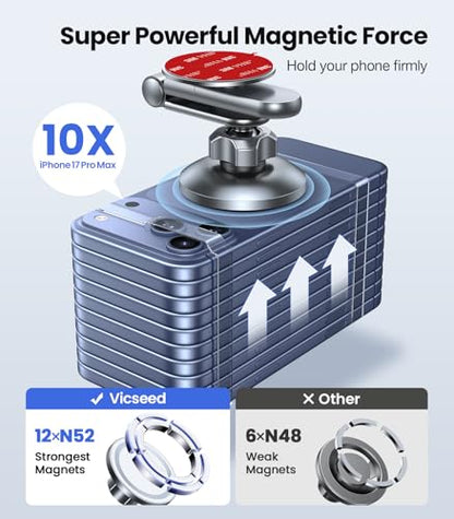 VICSEED Tesla Phone Mount【Strongest Magnet Power】 Foldable Hidden Tesla Phone Holder Fit for All Phones, Tesla Model 3/Y/Cybertruck Accessories, Tesla Model 3 Model Y for MagSafe Car Mount - White - color: Pearl White