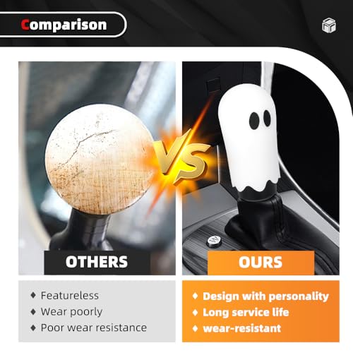 Ghost Shift Knob, Aluminum Weighted Automotive Gear Shift Manual knobs Lever with 3 Threaded Adapters M8 M10 M12 x 1.25, Universal for Vehicle Funny Cool Spooky Car Accessories (White) - color: White