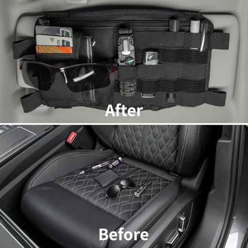 Car Visor Organizer with Coin Pouch, MOLLE Sun Visor Organizer for Cars, Trucks, SUVs, Zipper Pouch Car Accessories for Women Men