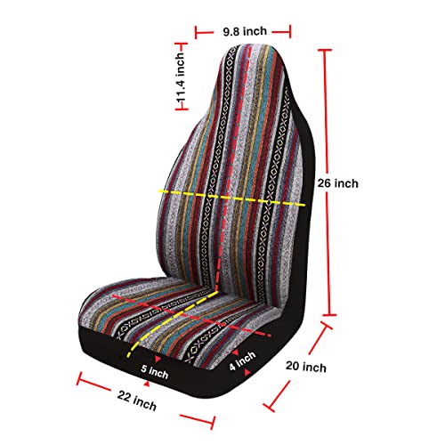 Baja Saddle Blanket Car Seat Covers 2PCS Front, Breathable and Washable Striped Woven Automotive Vehicle Seat Cover, Universal Seat Cover for Sedan, SUV, Truck, Airbag Compatible - color: High Back Baja Inca, size: Front