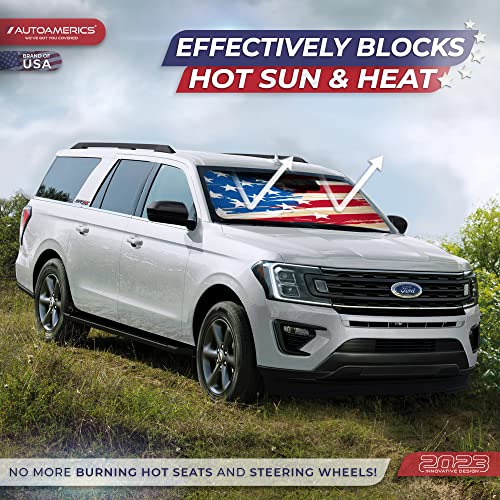 Autoamerics 1-Piece Windshield Sun Shade USA Art Flag - 1 American Design - Foldable Car Front Window Sunshade for Most Sedans SUV Truck - Blocks Max UV Rays and Keeps Your Vehicle Cool - Small - color: USA ART FLAG-1, size: SMALL = 59 x 28.5 inches