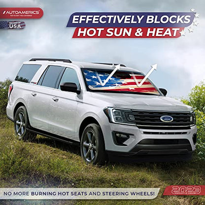 Autoamerics 1-Piece Windshield Sun Shade USA Art Flag - 1 American Design - Foldable Car Front Window Sunshade for Most Sedans SUV Truck - Blocks Max UV Rays and Keeps Your Vehicle Cool - Small - color: USA ART FLAG-1, size: SMALL = 59 x 28.5 inches