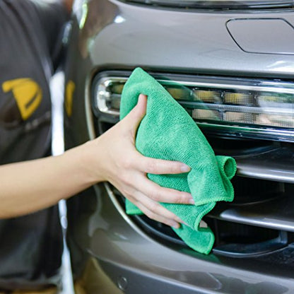 CARCAREZ Premium Microfiber Detailing Towels, 340 GSM Lint Free Car Buffing Waxing Polishing Drying Towels (6, Green, 16x16 Inch) - color: Green