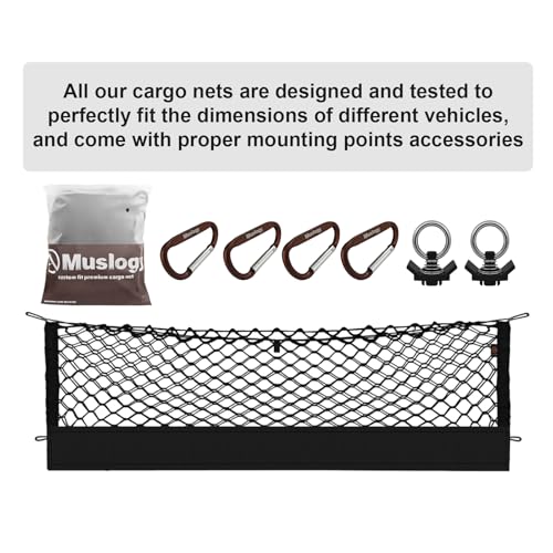 Muslogy Truck Bed Cargo Net Trunk Netting Compatible with 2015+ Ford F150 & 2017+ F250/F350/F450 (Snap-in Tie Down) Accessories, Pickup Cargo Organizer SUV Sedan Storage Net w/Heavy Duty Carabiners - style: 2015+ F150 & 2017+ F2/3/450(Snap-In Tie Down)