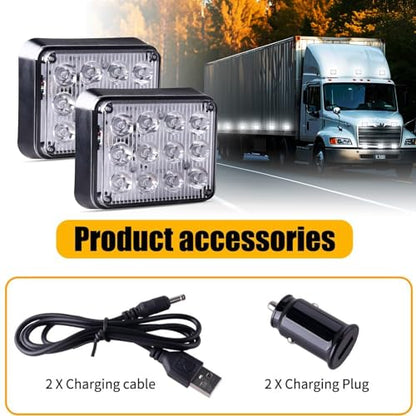 2PCS Battery Operated Led Strobe Light, Magnetic Wireless LED Rechargeable Strobe Light for Trucks Car Surface Mount Beacon Warning Emergency Flashing Light for Vehicles Trucks Tow (White) - color: White