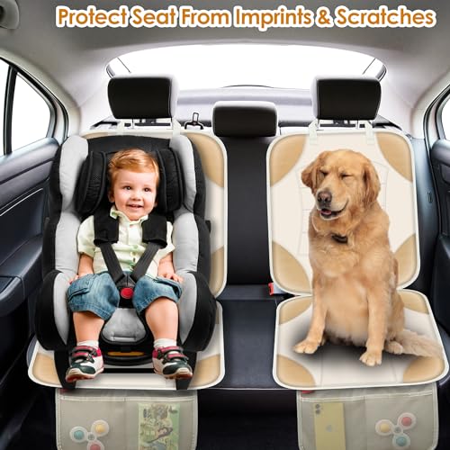 Sinvitron Car Seat Protector for Child Car Seat - Waterproof Non-Slip Leather Mat with 2 Mesh Pockets, Universal Seat Cover for Baby, Pets & Vehicles (1-Pack, Off-White) - color: 1 Pack Off-White