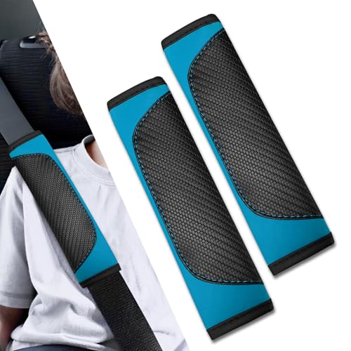 2PCS Car Seat Belt Covers, Soft Seat Belt Shoulder Pads Neck Covers, Breathable Mesh Seatbelt Strap Protector, Car Interior Accessories for Comfortable Driving Fit for Truck SUV (Leather-Black/Blue) - color: Leather-Black/Blue