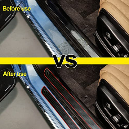 4 Pcs Car Door Sill Plate Protectors, PVC Soft Rubber Car Front Rear Door Entry Guards, Sill Scuff Cover Panel Step Protector, Car Accessories for Most Vehicles (Black Red-Not Pattern)