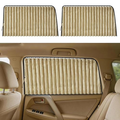 ZATOOTO Car Side Window Sun Shade - 2 Pcs Beige Magnetic Privacy Sunshades - Curtain Keeps Cooler Screen for Baby Sleeping - color: Beige Faux Silk Louvered–Rear 2PCS
