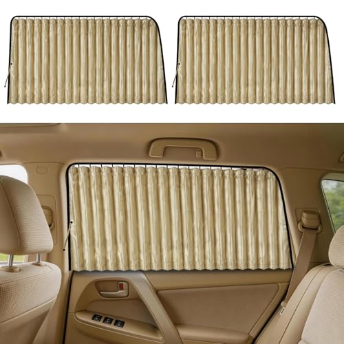 ZATOOTO Car Side Window Sun Shade - 2 Pcs Beige Magnetic Privacy Sunshades - Curtain Keeps Cooler Screen for Baby Sleeping - color: Beige Faux Silk Louvered–Rear 2PCS