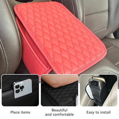 Upgraded Car Middle Center Console Cover with 2 Storage, Universal Microfiber Leather Car Armrest Cover Cushion Universal Vehicle Middle Console Cover, Most Vehicle, SUV, Truck. (Red) - color: Red