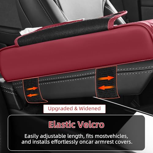 5 in 1 Car Center Console Cover, Armrest Pad with 2 Storage Pockets, Cup Holder, Tissue Box Slot, Phone Holder, Universal Car Interior Organizer (Burgundy) - color: Burgundy