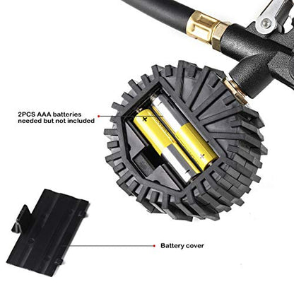 CZC AUTO Digital Tire Inflator Pressure Gauge, LED Display Tyre Deflator Gage with Straight Brass Lock-on Chuck Rubber Hose, Compatible with Air Pump Compressor for Truck Bus RV Car Motorcycle Bike