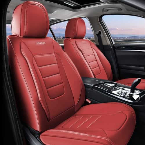 Coverado Car Seat Covers Front, Seat Covers for Cars, Waterproof 2-Pack Car Seat Cushions, Leather Carseat Seat Protectors, Universal Seat Covers Fit for Most Sedans SUV Pick-up Trucks(Red) - color: Red, size: Front