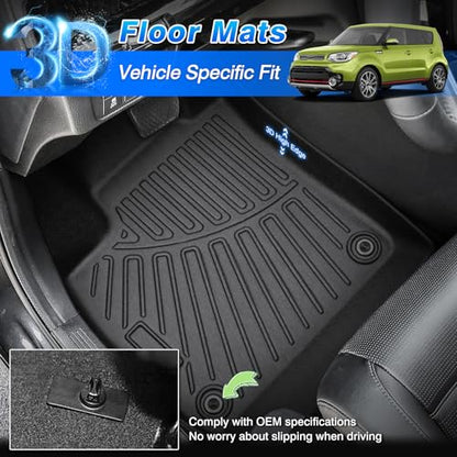 Soul Floor Mats - Car Mats for KIA Soul 2014-2019 (Not fit Hybrid), All Weather Floor Mats and Cargo Liner for Soul Accessories, Heavy Duty Rubber Mats, Car Accessories - size: 3)Kia Soul【14-19】Full set