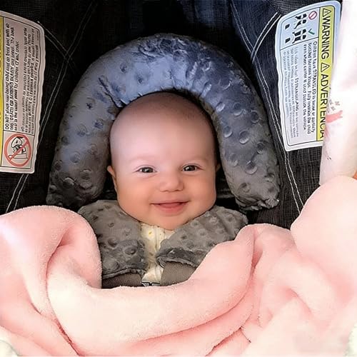 Baby Carseat Headrest and Strap Covers,Baby Carseat Head Support & Carseat Neck Cover,Infant Head Support Pillow, Toddler Headrest Pad for Carseat Strollers Carrier,Grey - color: Grey