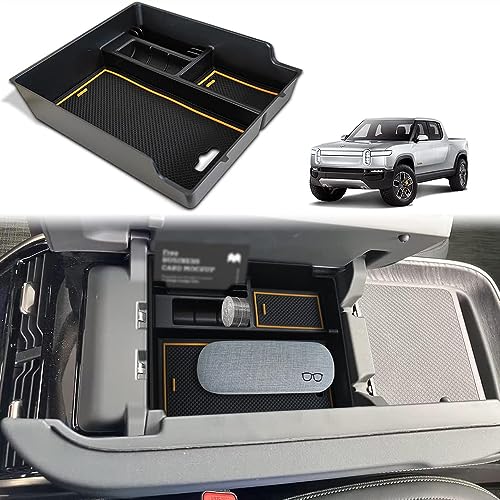 BestEvMod for Rivian R1T & R1S Accessories Center Console Organizer Tray Armrest Storage Box ABS Material with PVC Trim Compatible with Rivian R1T/R1S 2022 2023 2024 2025 2026 Accessories(V2 Yellow) - color: Yellow, size: V2 Center Console Organizer Tray