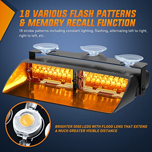 Nilight Emergency Strobe Lights Windshield Hazard Warning Safety Flash Light with Suction Cups Super Bright LED for Police Enforcement Firefighters Vehicle Truck - color: Amber