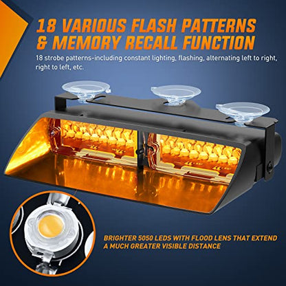 Nilight Emergency Strobe Lights Windshield Hazard Warning Safety Flash Light with Suction Cups Super Bright LED for Police Enforcement Firefighters Vehicle Truck - color: Amber