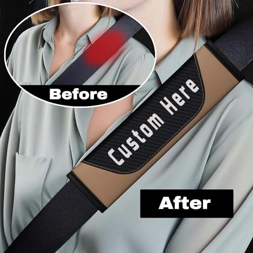 Customizable Seat Belt Cover – Personalized Seatbelt Cushion with Name, Logo, Text & Image – Carbon Fiber Shoulder Strap Pads for Car, Truck, SUV, Backpack – Custom Car Accessories for Women - color: Beige