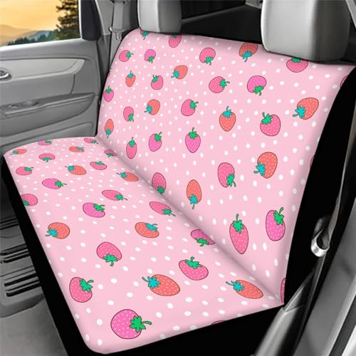 Pink Strawberry Car Seat Covers for Women Cute Car Accessories Rear Bench Seat Covers for Trucks SUV,Universal Stretch Back Seat Protector - color: 1 Strawberry