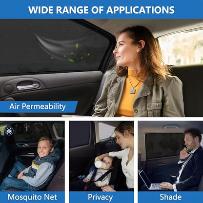 Car Window Sun Shade Cover -2 Pack Breathable Mesh Rear Side Window Shade Sunshade UV Protection for Baby Kids Pet Size M, Mosquito Net Curtain Fit for Most(95%) of Cars, Cover Full Window - size: Medium-Rear Window