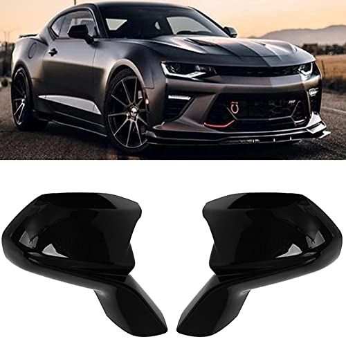Car Styling ABS 2pcs Door Ox Horn Rear View Mirror Shell Cover Caps Trim Exterior Decoration Accessories for Chevrolet Camaro 2017-2024(Bright Black) - color: Bright Black