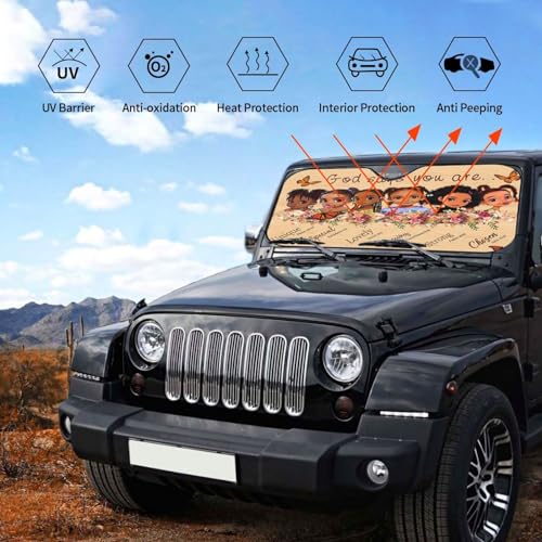 African American Windshield Sunshade Black Queen Girl Windshield Sun Shade, Foldable Auto Sunshade for Car Truck SUV Auto