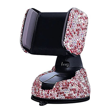 SUNCARACCL Bling Car Phone Holder, 360°Adjustable Crystal Auto Phone Mount Universal Rhinestone Car Stand Phone Holder Car Accessories for Windshield Dashboard and Air Outlet (Pink) - color: Pink