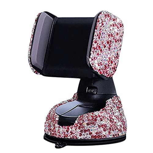 SUNCARACCL Bling Car Phone Holder, 360°Adjustable Crystal Auto Phone Mount Universal Rhinestone Car Stand Phone Holder Car Accessories for Windshield Dashboard and Air Outlet (Pink) - color: Pink