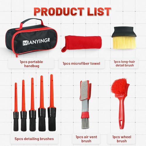 10Pcs Interior Detailing Brush Set, Car Vent & Dashboard Cleaner Kit with Microfiber Towel, Storage Bag (10PCS) - size: 10PCS