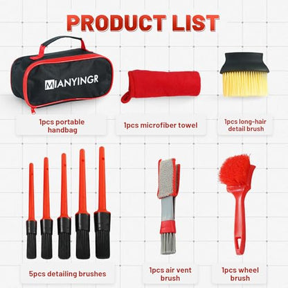 10Pcs Interior Detailing Brush Set, Car Vent & Dashboard Cleaner Kit with Microfiber Towel, Storage Bag (10PCS) - size: 10PCS