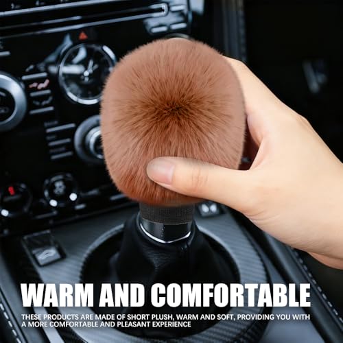 2PCS Plush Car Gear Shift Knob Cover & Handbrake Cover, Shift Knob Protector, Soft Fluffy Gear Handbrake Protective Sleeves, Shifter Lever Brake Handle Warm Plush Set for Cars (Yellow) - color: Yellow