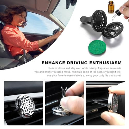 KVAEY 2PCS 30mm Car Diffuser Vent Clips, Tree of Life Aromatherapy Essential Oil Diffuser Locket with 12 Felt Pads, Stainless Steel Car Diffuser Locket Air Freshener (Black)